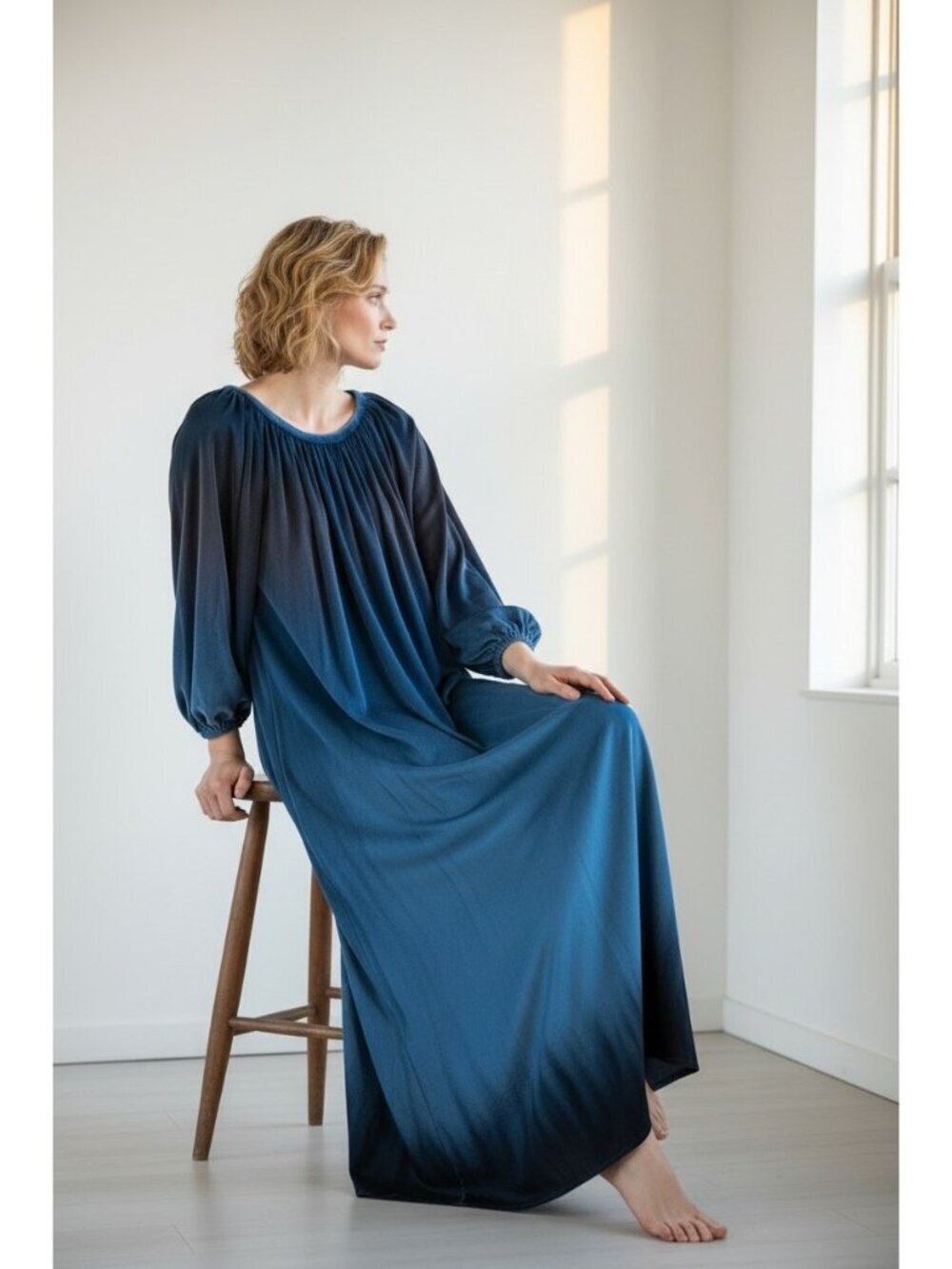 Vintage David Brown Saks Fifth Avenue Blue Ombre Velour Robe Maxi Glam OS